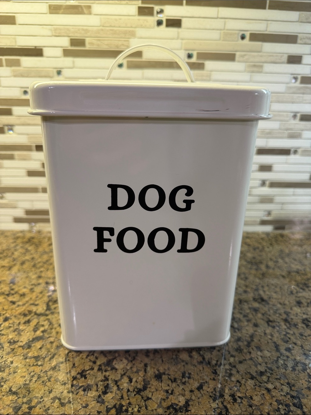 Farmhouse Canister - 5 lb Square White Metal Pet Food Storage - Large